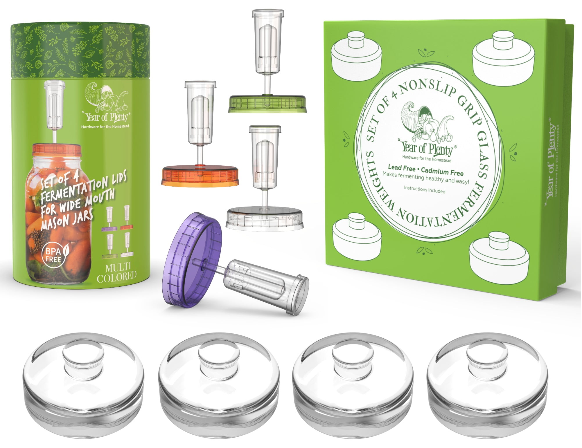 Year of Plenty Fermentation Kit 4 NonSlip Grip Glass Weights & 4