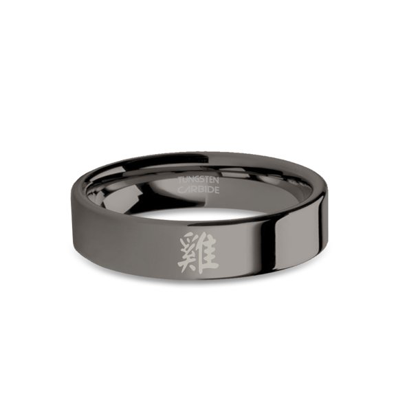 Year of Rooster Zodiac Character Gunmetal Tungsten Ring, Polished, 6mm, Size 14