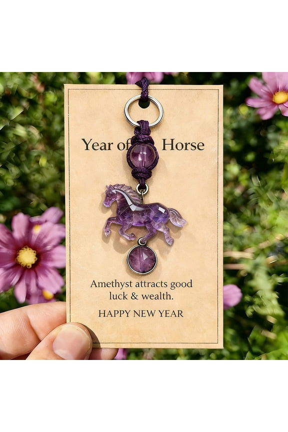 Year of The Horse 2026 Decorations Amethyst Crystal Horse Keychain Car Keys Bag Charm Purse Accessory Decoration Ideal Gift for Family Lovers Friend