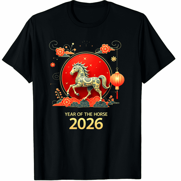 Year of The Horse Chinese New Year 2026 Zodiac Horse Graphic T-Shirt for Men and Women