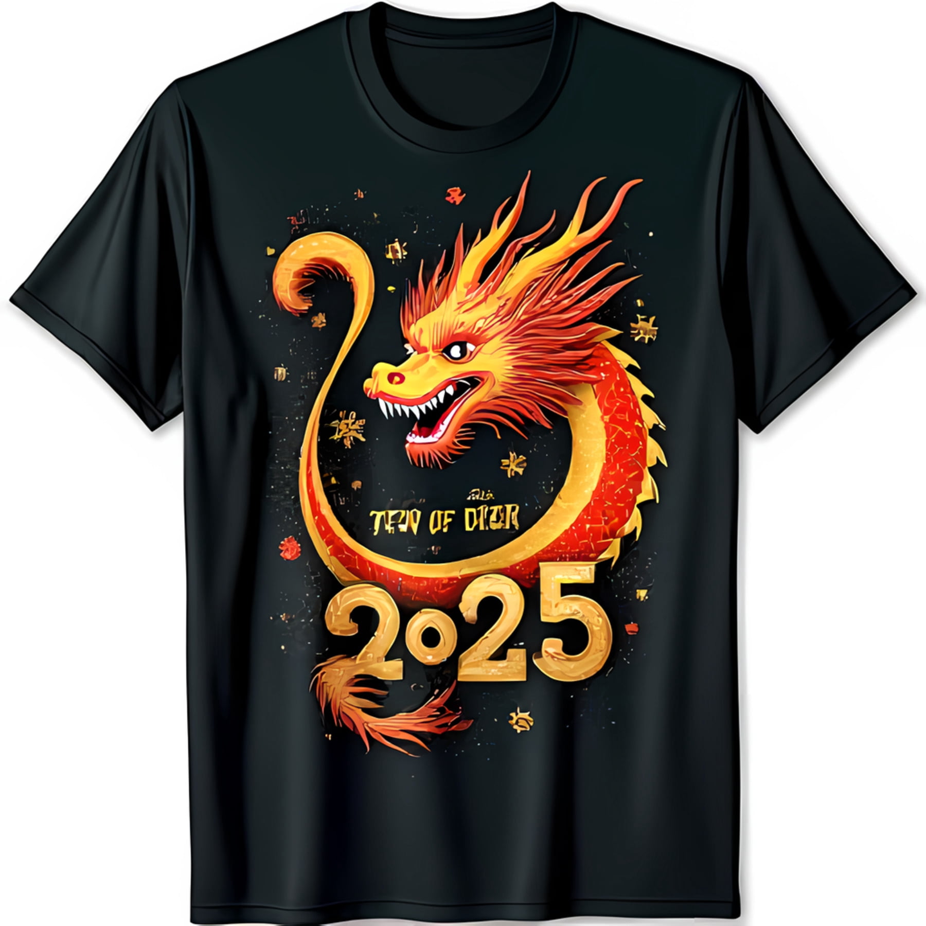 Year of the 2025 Black TShirt with Golden & Flames Design