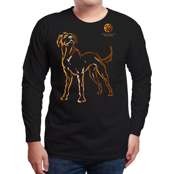 Year of the DOG Asian Oriental Chinese Zodiac Horoscope 100% Cotton LONG SLEEVE BLACK T-SHIRT. Adult XX-LARGE