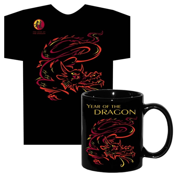 Year of the DRAGON 2024 Asian Oriental Chinese Zodiac Horoscope 11oz MUG and 100% Cotton T-SHIRT. Adult XL (X-Large)