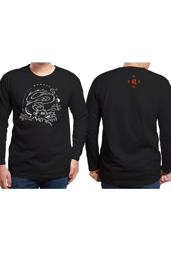 Year of the DRAGON 2024 Asian Oriental Chinese Zodiac Horoscope sign 100% Cotton BLACK LONG SLEEVE T-SHIRT. Adult XXL