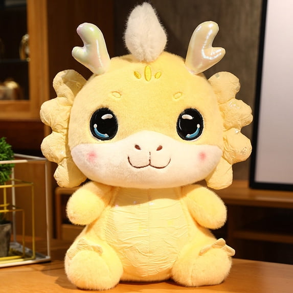 Year of the Dragon Zodiac Plush Toy, Tang Dynasty Costume Stuffed Animal, 10-inch Festive New Year Decoration, Soft Cushion & Gift for Kids Yellow