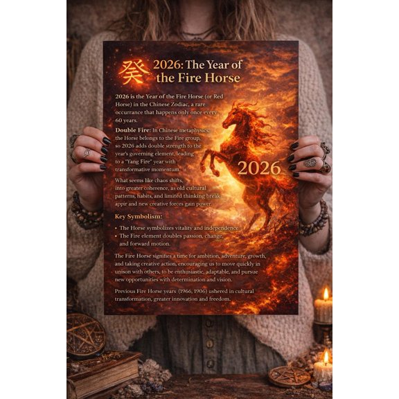 Year of the Fire Horse 2026 Inspirational Art Print, New Year 2026 Decor 8x12 UNFRAMED