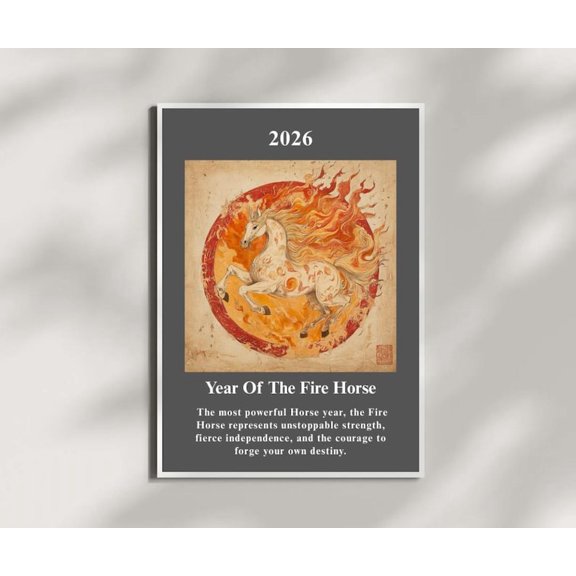 Year of the Fire Horse Poster | 2026 Zodiac Art Print 8x12 UNFRAMED