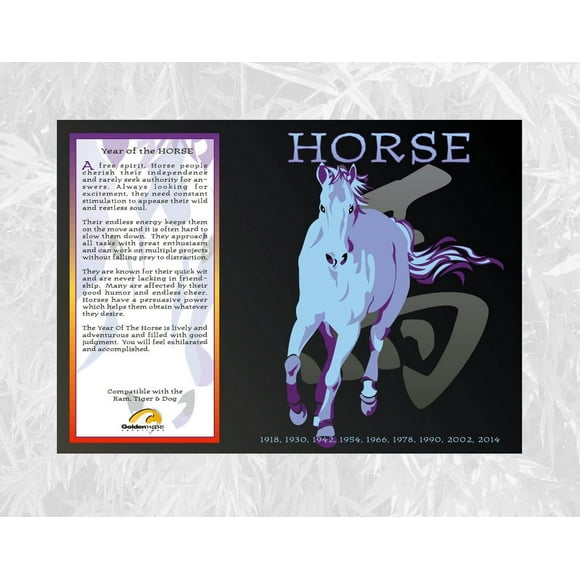 Year of the HORSE 11" x 14" Poster with Matt Window frame. Asian Oriental Chinese Zodiac Description Dates and Compatibility