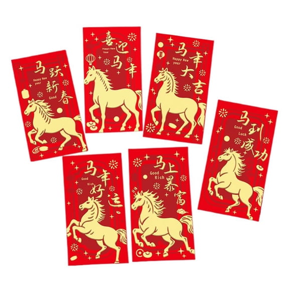 Year of the Horse Chinese Red Envelopes 6pcs