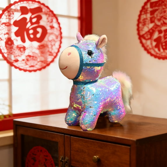 Year of the Horse Plush - Lucky Horse Mascot Stuffed Animal, Chinese Zodiac Good Fortune Gift & Collectible Decor Purple