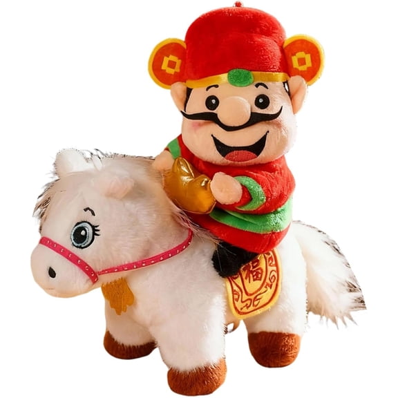 Year of the Horse Plush Toy 11 Inch, Chinese New Year God of Wealth Decor Stuffed Animal for Spring Festival