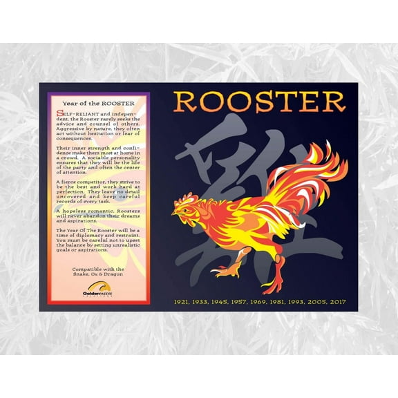 Year of the ROOSTER (chicken) 11" x 14" Poster with Matt Window frame. Asian Oriental Chinese Zodiac Description Dates and Compatibility