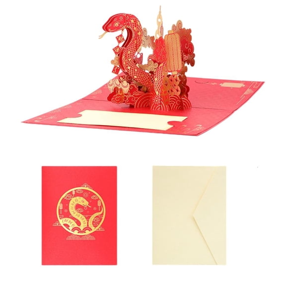 Year of the Snake 3D Popup Blessing Invitation Card with Envelope Chinese New Year Greeting Card for Spring Festival