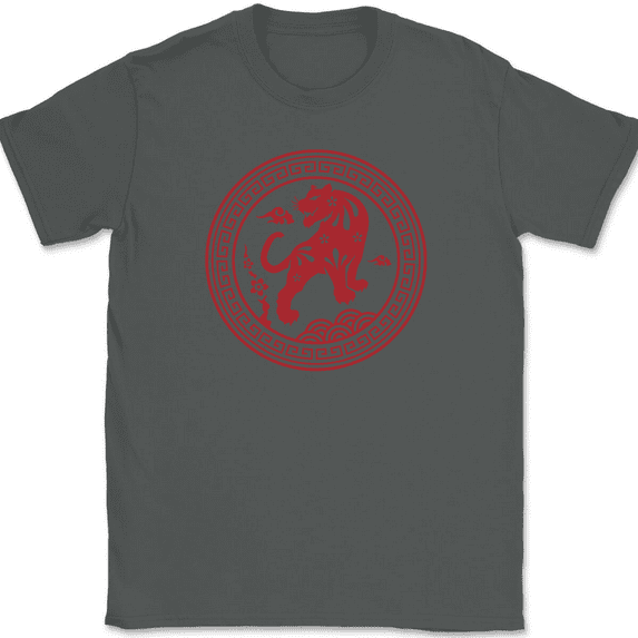 Year of the Tiger T-Shirt Chinese New Year China Graphic Cat Funny Tee - Charcoal, XL