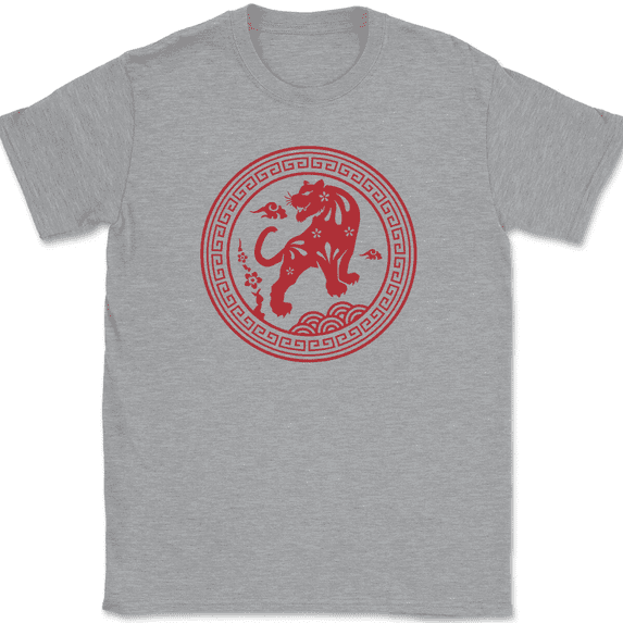 Year of the Tiger T-Shirt Chinese New Year China Graphic Cat Funny Tee - Heather Grey, L