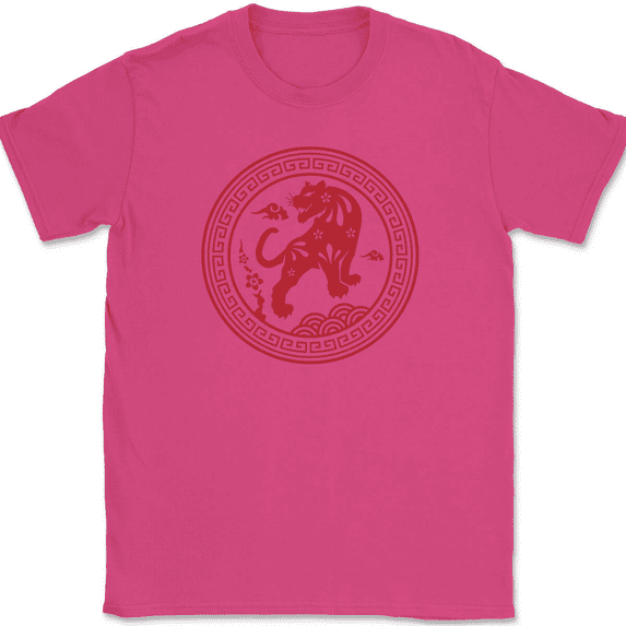 Year of the Tiger T-Shirt Chinese New Year China Graphic Cat Funny Tee - Pink, 2XL