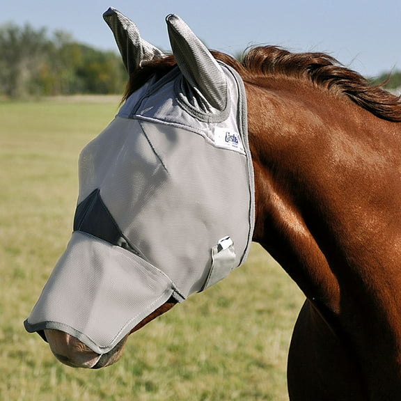 Cool Cashel Crusader Sun Fly Mask: Ultimate UV & Fly Protection for Horses Yearling/Lg Pony / Long Nose / Ears | Gray