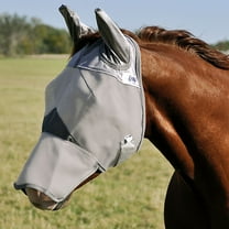 Cool Cashel Crusader Sun Fly Mask: Ultimate UV & Fly Protection for Horses Yearling/Lg Pony / Long Nose / Ears | Gray