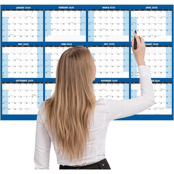 Yearly Calendar 2026, 24 x 34 Inch Double-Sided Dry-Erasable Wall Planner, Large Year-at-a-Glance Organizer for Home Office School & Family Scheduling