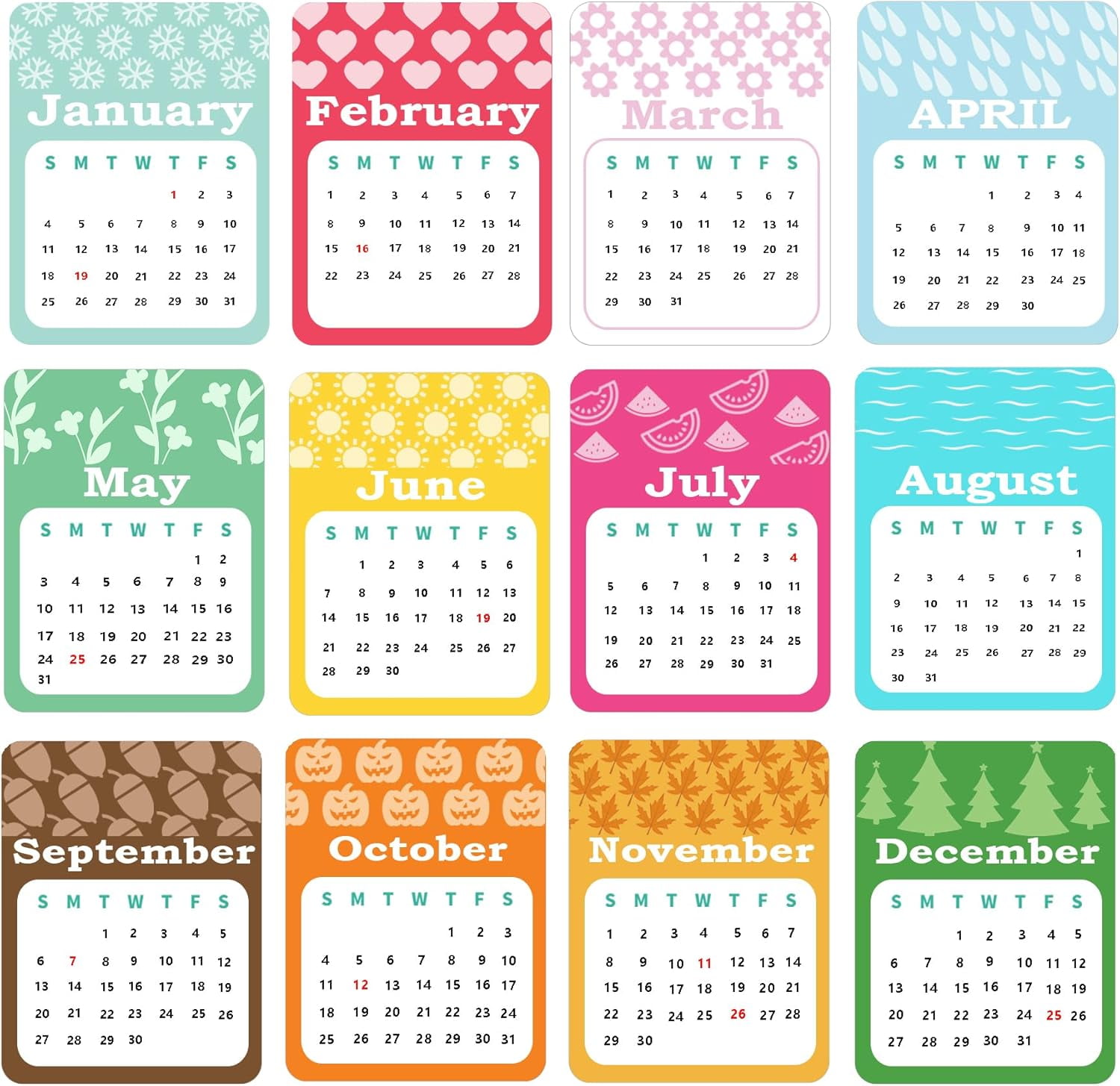 Yearly Monthly Calendar 2026 Stickers January 2026 December 2026 ...