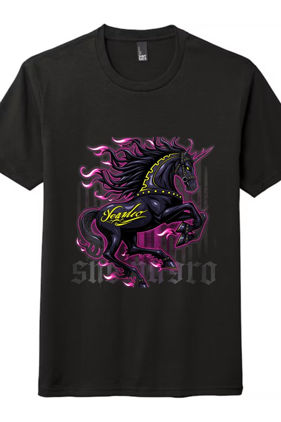 "Yearnlo" Dark Unicorn with Pink Flames Graphic Tee - Unisex Gothic T-Shirt