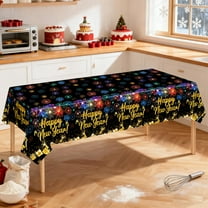 Years Eve Tablecloth, Disposable Plastic Party Tablecloth, Black Gold Happy 2026 Table Cover Supplies(A)