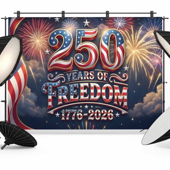 Years of Freedom Backdrops for Photography, Fireworks US Flag Independence Day Fabric Photo Background Sturdy Studio Props for Photo Studio, Video Recording, Booth & Photoshoot 10x8ft