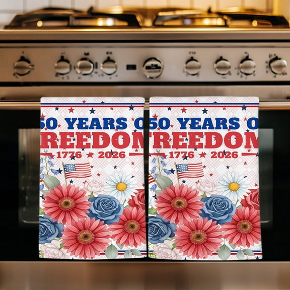 Years of Freedom Kitchen Towels Set of 1, USA Flag Flowers Red Blue Stars Stripes Absorbent Dish Towels for Kitchen, Microfiber Hand Towel, Quick Drying Tea Towel for Cleaning Decorative Dishcloths