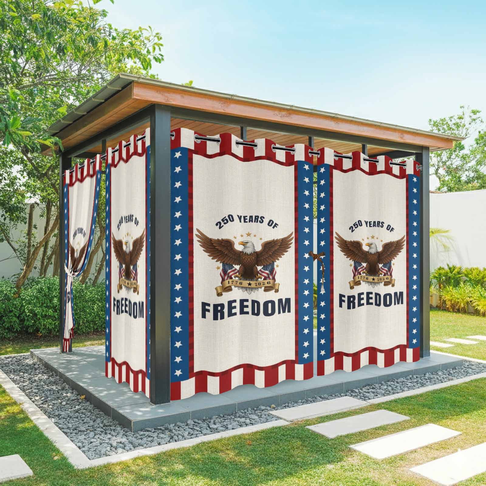 Years of Freedom Outdoor Curtains for Patio, 4th of July Bald Eagle Usa Flag Star Stripe Sunshade Privacy Drapes Grommet Waterproof Outside Curtains for Porch/Cabana/Balcony 54"x 108", 1 Panel