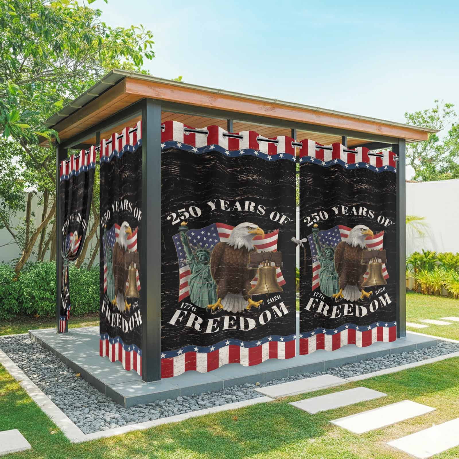 Years of Freedom Outdoor Curtains for Patio, Independence Day America Flag Eagle Bell Sunshade Privacy Drapes Grommet Waterproof Outside Curtains for Porch/Cabana/Balcony 54"x 108", 1 Panel