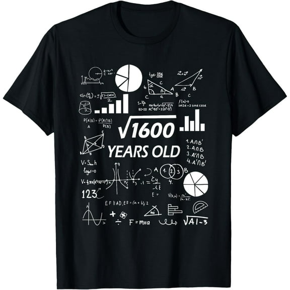 Years Old 40 Birthday Square Math Root T-ShirtMen and women, Black T-shirt, size: Extra large