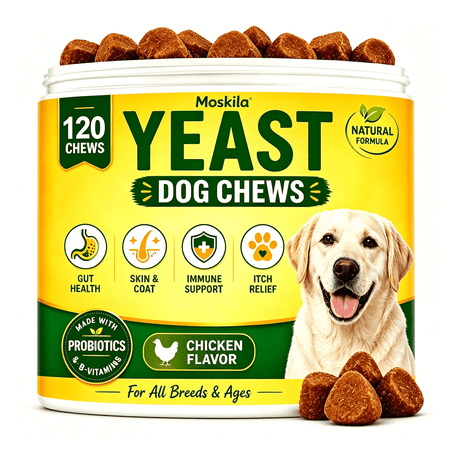 Yeast Infection Treatment for Dogs, Enhanced Paw & Ear Care Formula - Daily Wellness Treats for Active Dogs - Natural Chicken Flavor-120 Count
