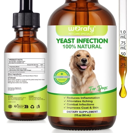 Worafy Yeast Support for Dogs – Natural Drops for Itchy Skin, Ears & Seasonal Sensitivities – Helps Skin Balance, Bacon Flavor 2 fl oz