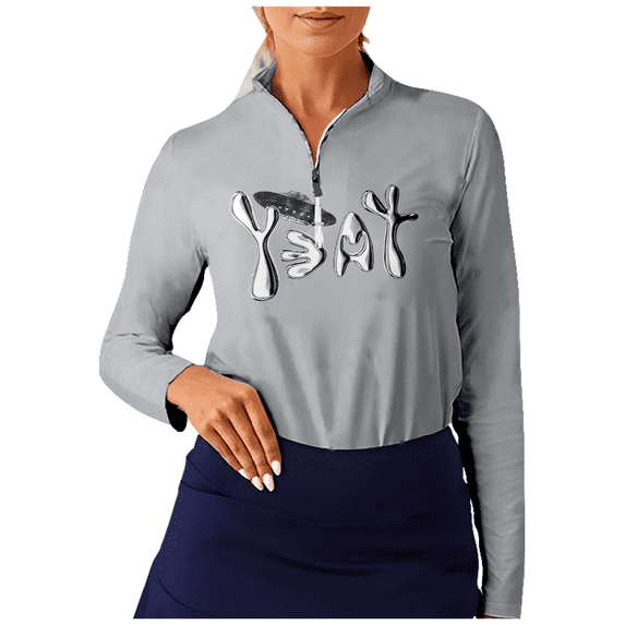 Yeat Rapper Long Sleeve Shirts Women's Half Zip Stand Collar Tops Casual Golf Shirt