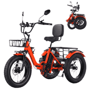 YEBEI Electric Tricycle for Adults Folding Electric Trike Peak 1350W Motor Etrike with 48V15.6Ah Battery 20MPH 20  Fat Tires 3 Wheels 7 Speed Eletric Bike with Two Baskets Orange UL2849