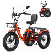 YEBEI Electric Tricycle for Adults Folding Folding Electric Trike Peak 1350W Motor Etrike with 48V15.6Ah Battery 20MPH Pre-Assembled 90% 3 Wheels Eletric Bike with Two Baskets Orange UL2849
