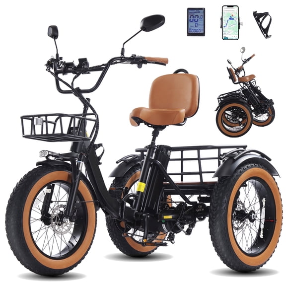 YEBEI Electric Tricycle for Adults Folding Folding Electric Trike Peak 1350W Motor Etrike with 48V15.6Ah Battery Differential 20MPH Pre-Assembled 85% 3 Wheels Eletric Bike with Two Baskets UL2849