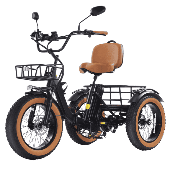 YEBEI Electric Tricycle for Adults Folding Folding Electric Trike Peak 1500W Motor Etrike with 48V15.6Ah Battery Differential 20MPH Pre-Assembled 90% 3 Wheels Eletric Bike with Two Baskets UL2849