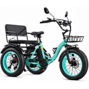 YEBEI Two Seater Electric Tricycle for Adults Folding ETrike with Passenger Seat 48V20AH Battery Peak 750W Motor Pre Assembled 85% 3 Wheels Electric Bike with Two Baskets Green UL2849