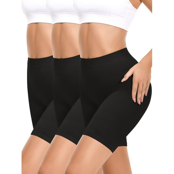 Yeblues 3 Pack Slip Shorts for Women High Waisted Under Dress, Comfortable Smooth Yoga Shorts,Workout Biker Shorts (Black, L)
