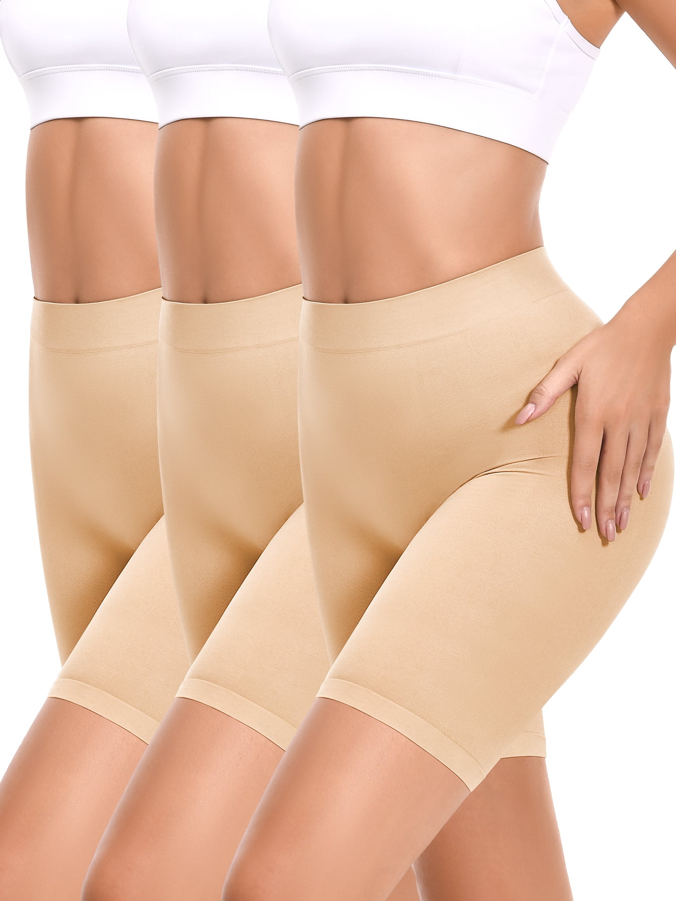nude shorts under dress Yeblues 3 Pack Slip Shorts for Women High Waisted Under Dress, Comfortable  Smooth Yoga Shorts,Workout Biker Shorts (Nude, S)