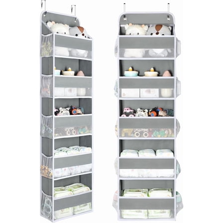 LazySpin 2 Pack 5-Tier Over The Door Organizer, Behind The Door Hanging Shelf Storage, Gray