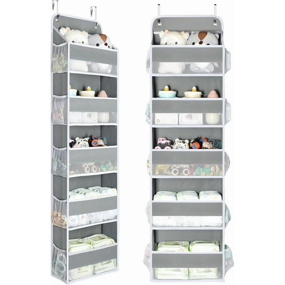 LazySpin 2 Pack 5-Tier Over The Door Organizer, Behind The Door Hanging Shelf Storage, Gray
