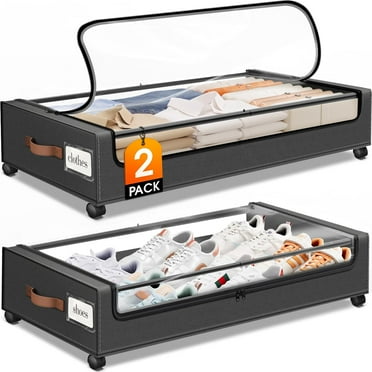 Yecaye 2 Pack Rolling Under Bed Storage Containers Bin with Wheels, Gray