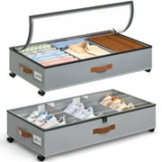 Yecaye 2-Pack Under Bed Storage Container Bins with Wheels and Divideders, Gray