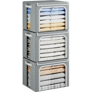 Yecaye 3-Pack 40L Stackable Clothes Storage Bins for Closet, Gray