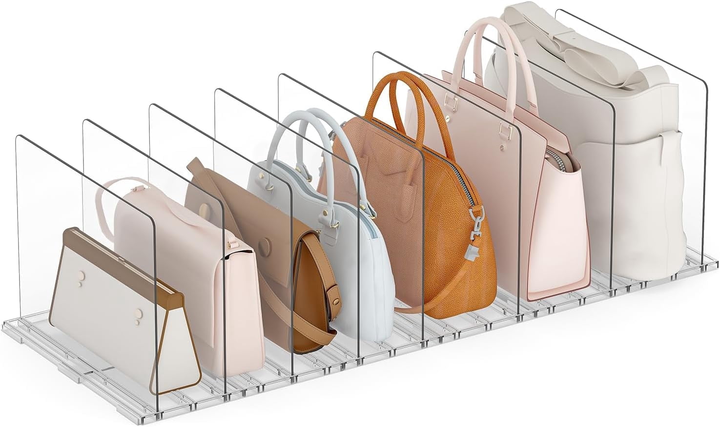 Yecaye 8-Pack Clear Purse Handbag Organizers, Adjustable Acrylic Shelf Dividers for Closet