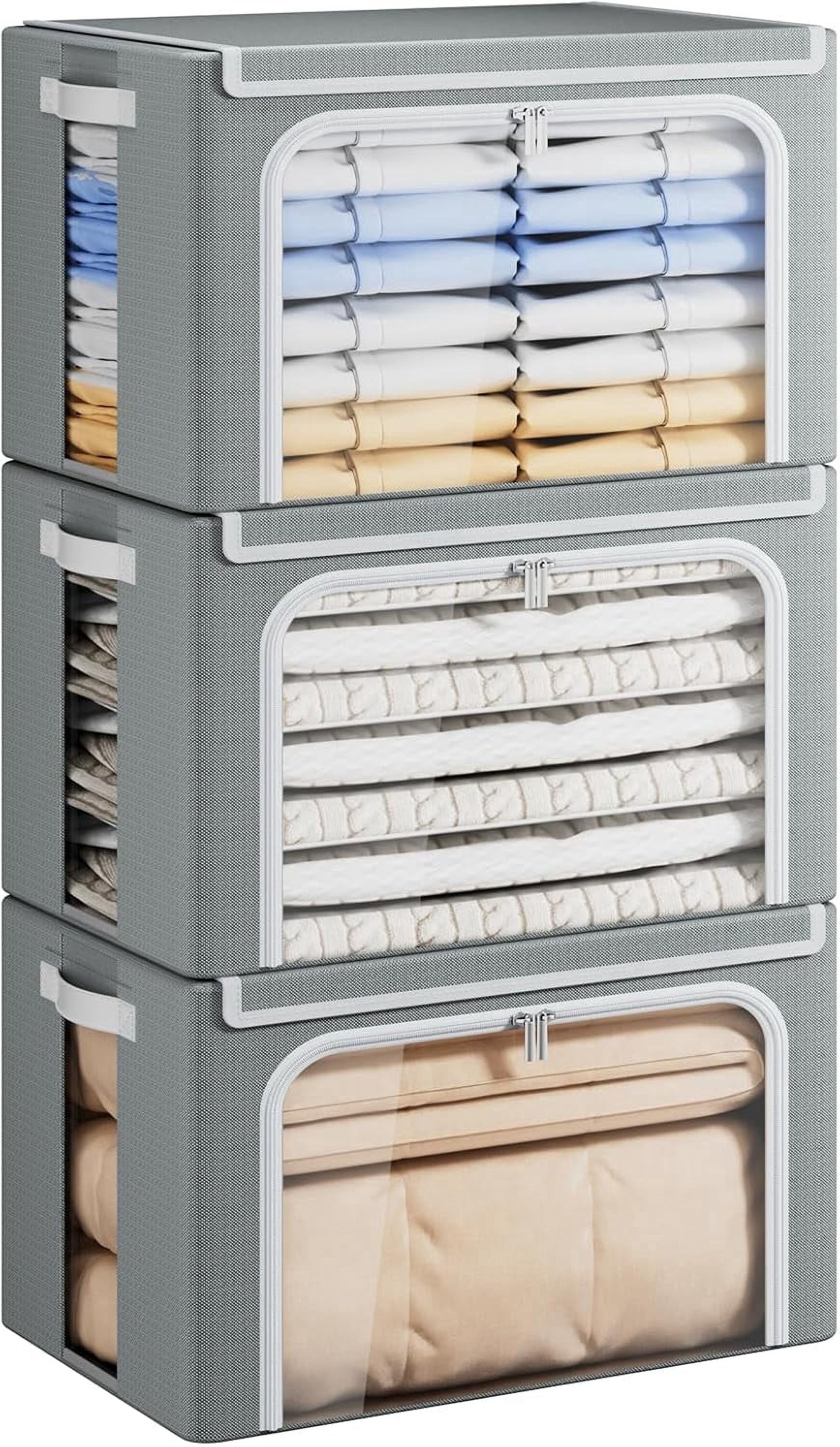 Yecaye Large 66L Clothes Storage Bins with Metal Frame and Lid, 3 Pack ...