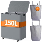 Yecaye Laundry Hamper with Wheels, 150L Large Laundry Basket with Lid & 2 Removable Bags