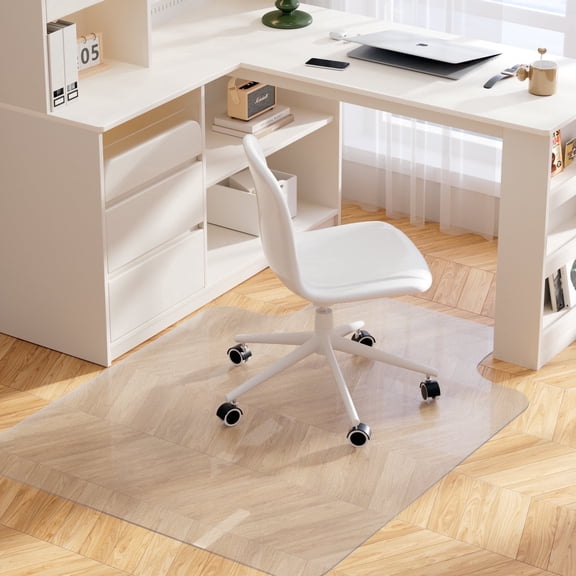 Mudeela Rolling Office Chair Mat for Hardwood Floor 48"x36" Anti-Slip Floor Protector for Computer Gaming Rolling Chair, Clear